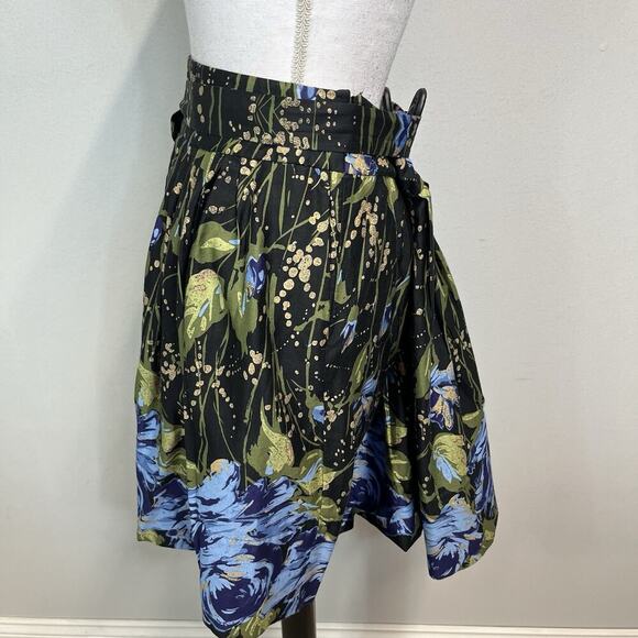 Ann Taylor Loft Skirt size 12 Black Blue Green Floral Pleated Career Church Boho - Picture 6 of 9